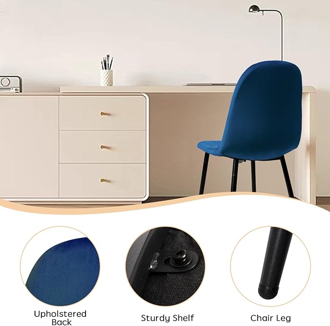 CangLong Modern Velvet Chairs with Metal Legs for Living, Bedroom, Restaurant, Dining Room, Set of 2, Dark Blue