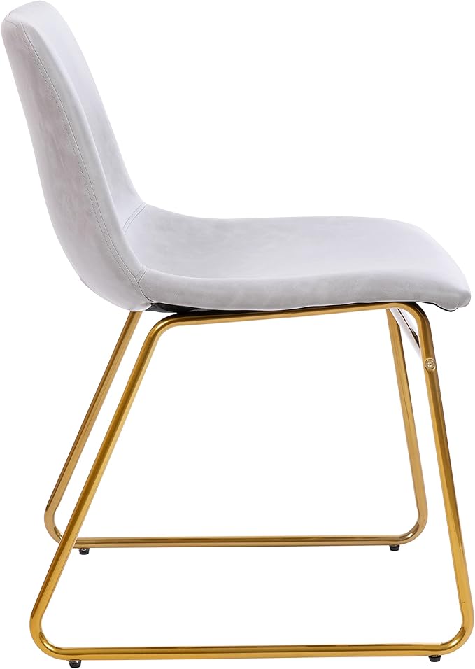 Taylor & Logan Butler 18 inch Dining Table Height Chair, Mid-Back Sled Base Dining Chair in Light Gray Faux Leather with Gold Frame, Set of 2