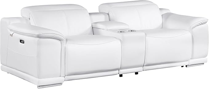 BlackJack Furniture Venice Top Grain Italian Leather Power Recline 8 Piece 5 Seater Sofa - 134" Theater Seating Modern Couch for Living Room Apartment with Adjustable Headrests & USB Port, White