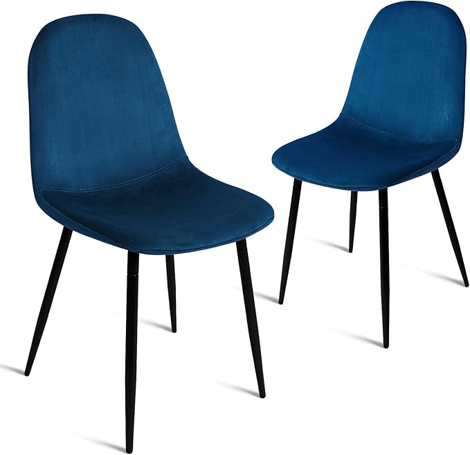 CangLong Modern Velvet Chairs with Metal Legs for Living, Bedroom, Restaurant, Dining Room, Set of 2, Dark Blue