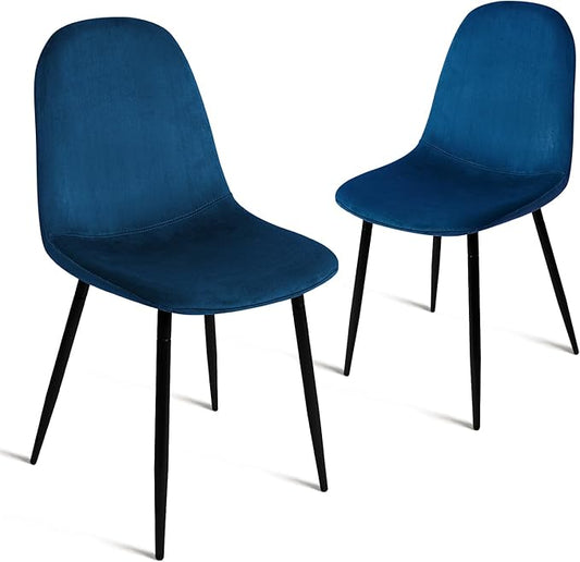 CangLong Modern Velvet Chairs with Metal Legs for Living, Bedroom, Restaurant, Dining Room, Set of 2, Dark Blue
