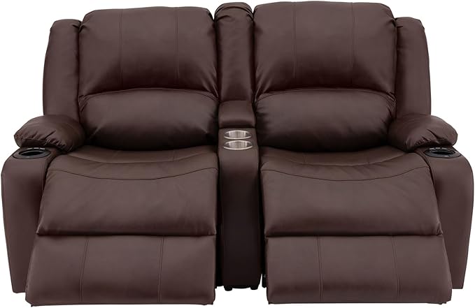RecPro Charles 64" Powered Recliner RV Sofa with Console and Cupholders | Zero Wall Loveseat for Camper | Wall Hugger Couch (Mahogany, 64")