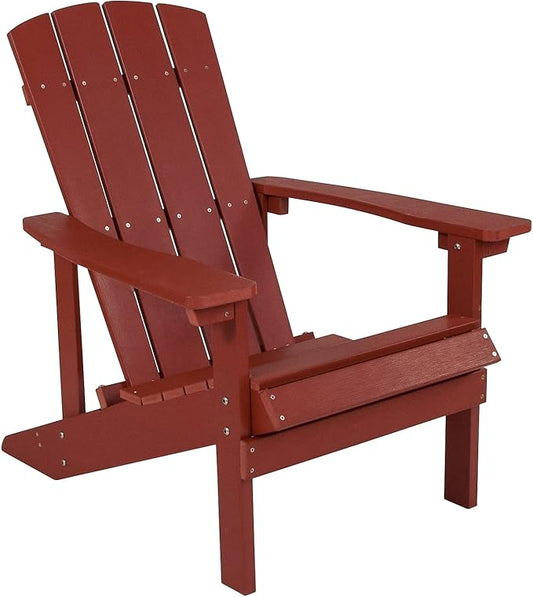 Flash Furniture Charlestown Commercial Grade Indoor/Outdoor Adirondack Chair, Weather Resistant Durable Poly Resin Deck and Patio Seating, Red