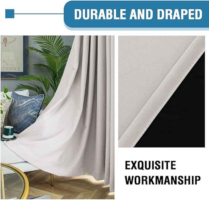 H.VERSAILTEX 100% Blackout Curtains for Bedroom Thermal Insulated Blackout Curtains 108 inch Length Heat and Full Light Blocking Curtains for Living Room with Black Liner 2 Panels, Pumice Stone