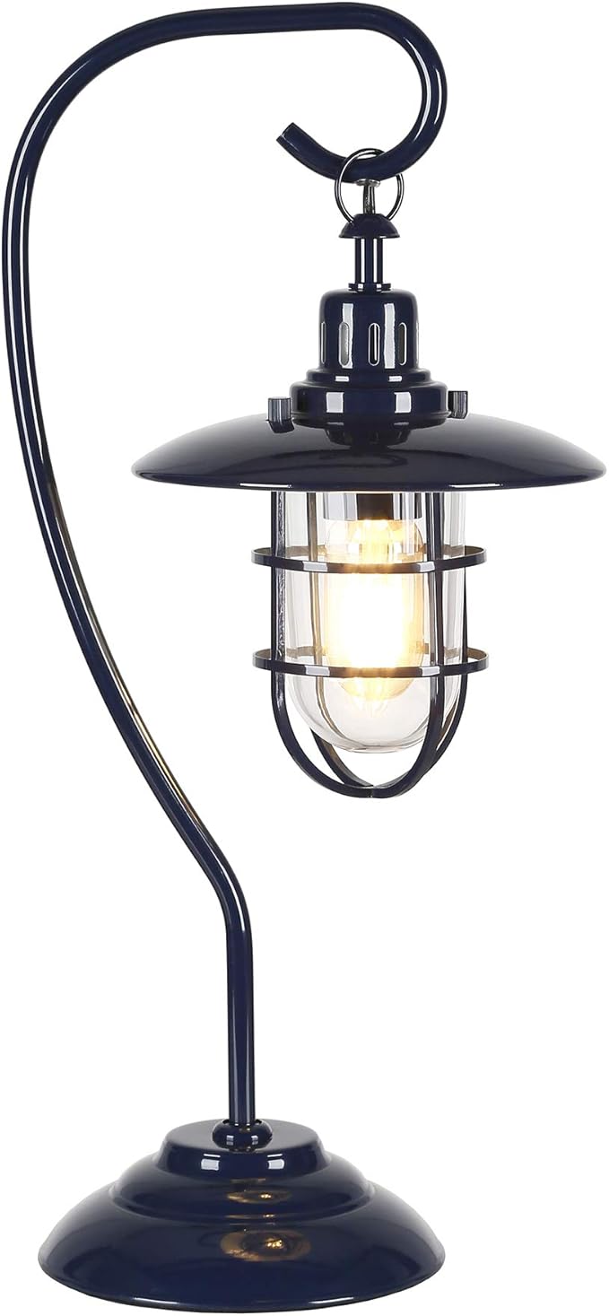 Henn&Hart 22" Nautical 1-Light Table Lamp with Clear Metal and Glass Globe Shade for Living Room, Bedroom, or Office, Dark Blue