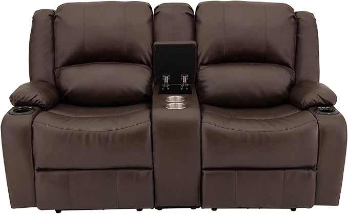 RecPro Charles 67" Powered Double RV Wall Hugger Recliner Sofa RV Loveseat with Upgraded 2023 Fabric (Chestnut)