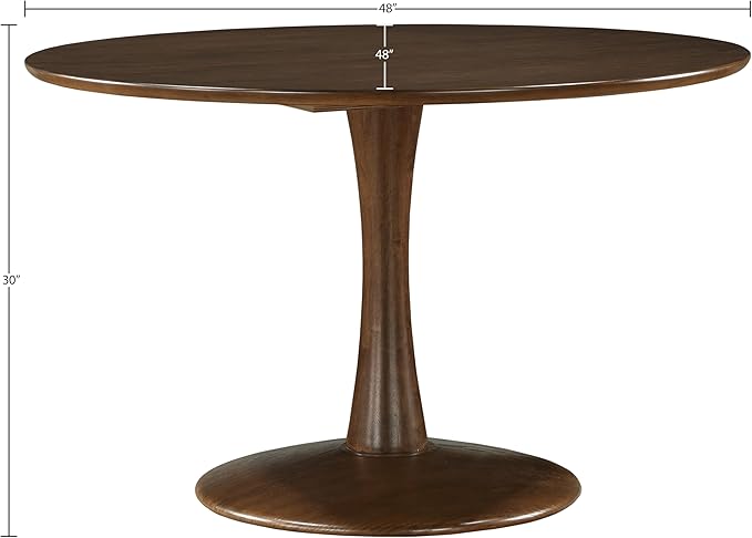 Meridian Furniture 915Brown-T Holly Collection Mid-Century Modern Dining Table with Rich Brown Finish, Solid Wood, Oak Veneer, 48" W x 48" D x 30" H, Brown