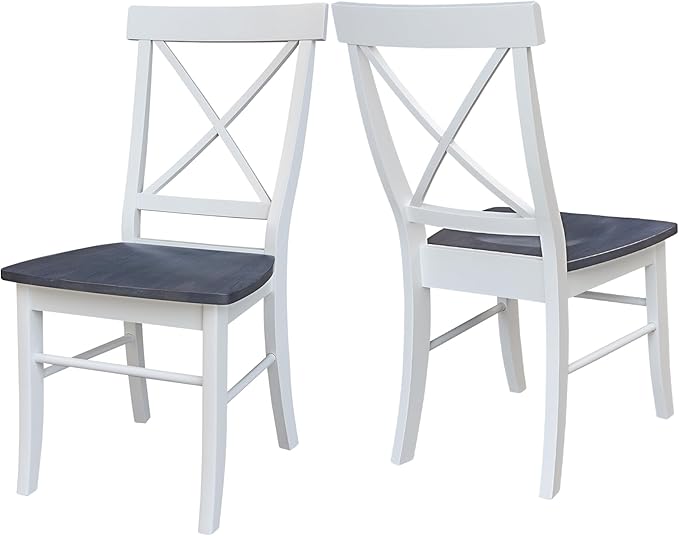 IC INTERNATIONAL CONCEPTS X-Back Solid Wood Chair - Set of 2 Chairs in White/Heather Gray