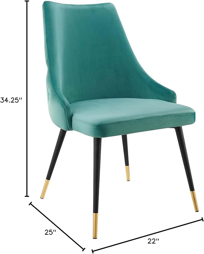 Modway Adorn Tufted Performance Velvet Dining Side Chair, Teal 25D x 22W x 34H Inch