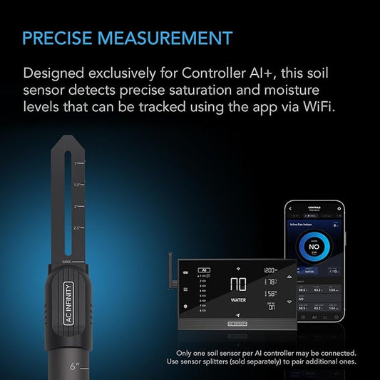 AC Infinity Soil Sensor Probe Exclusively for AI Controllers, Monitor Moisture & Saturation for Gardens, Grow Tents, Grow Spaces, Detachable Stem, IP67 Seal Protection