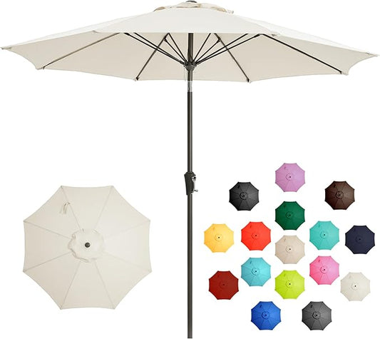 LOUNZY 9FT Large Outdoor Patio Umbrella Table Umbrella-UV Resistant,Easy Push Button Tilt and Crank,8 Sturdy Fiberglass Ribs Pool Umbrella for Patio,Backyard,Deck,Yard,Market