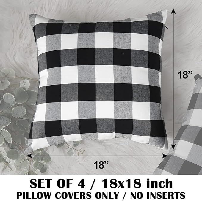 CARRIE HOME Black and White Buffalo Plaid Outdoor Throw Pillow Covers 18x18 Set of 4 Buffalo Check Farmhouse Decor for Couch Room and Front Porch