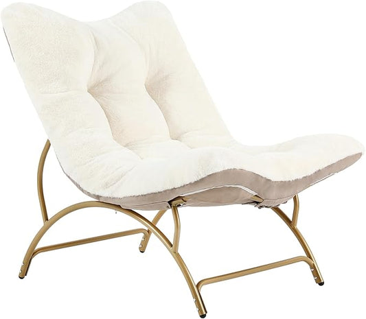 Tiita Accent Lazy Chair, Comfy Lounge Chair with Metal Frame and Plush Fabric, Spacious Seat Cozy Recliner Chair for Reading Room, Living Room, Bedroom, Office, Beige