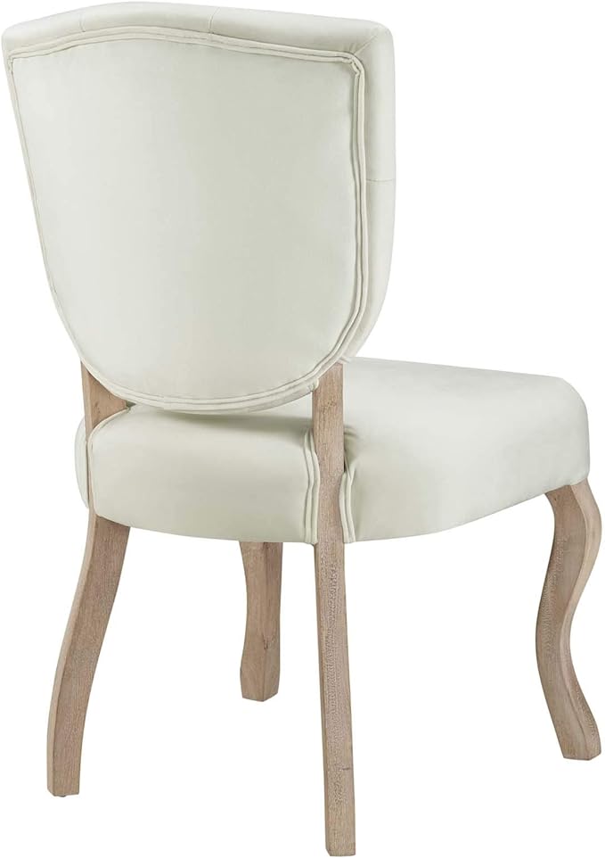 Modway Array French Vintage Tufted Performance Velvet Weathered Wood Four Kitchen and Dining Room Chairs in Ivory - Fully Assembled