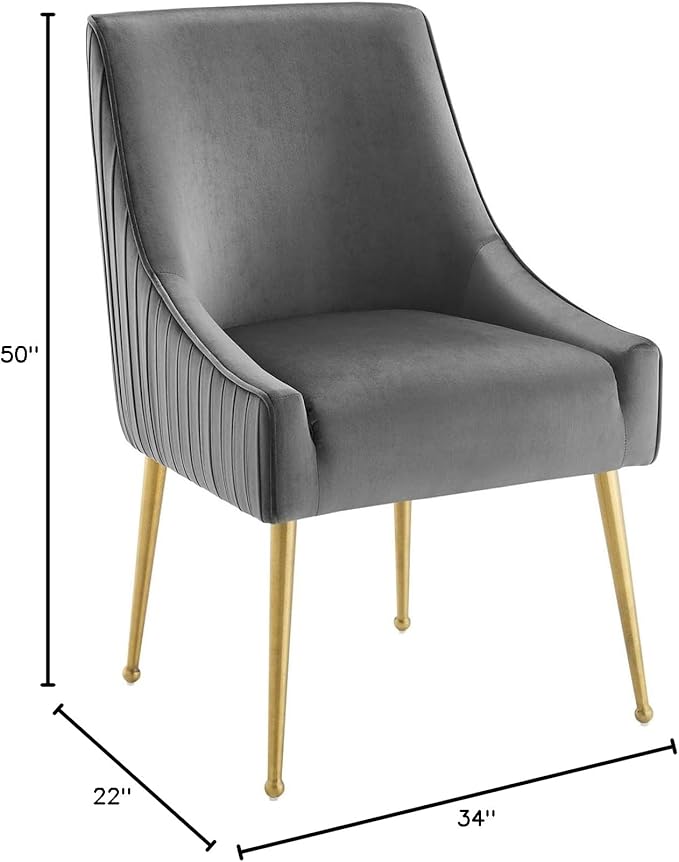 Modway Discern Pleated Back Upholstered Performance Velvet Dining Chair Set of 2, Gray