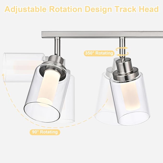 5-Color Temperature 5-Light LED Track Lighting Fixtures Ceiling, Brushed Nickel Spotlight Bathroom Wall Lamp with Integrated LED Chips & Clear Glass Shade & Frosted Column