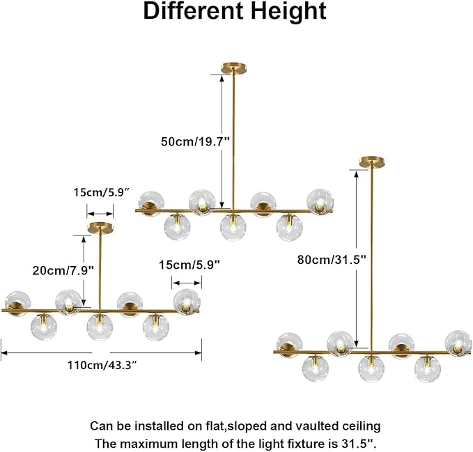KCO Lighting 7-Light Clear Glass Globe Sputnik Chandelier Mid Century Modern Pendant Hanging Light Gold Brass for Kitchen Island Dining Living Room