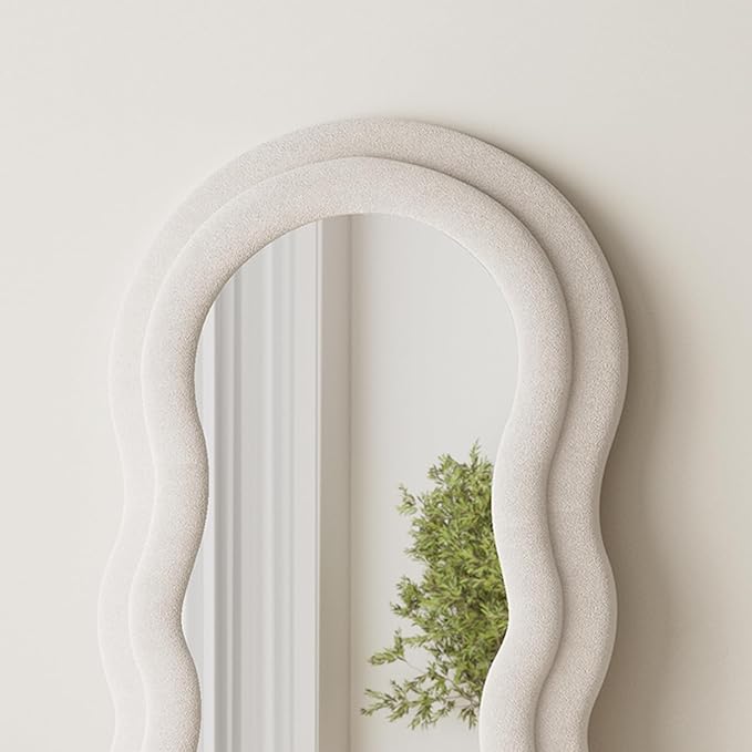 TinyTimes Full Length Mirror Floor Mirror, 63" x 24" Wavy Body Mirror, Standing Mirrors Full Length for Bedroom, Living Room, Cloakroom, Wavy Mirrors, White