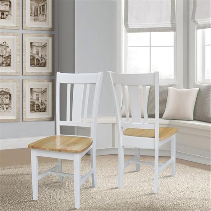 International Concepts San Remo SplatBack Dining Chairs Set of 2 White/Natural Parawood Construction - Solid Wood|17.3" W x 21.9" D x 38.2" H | 225 lb Weight Capacity - Chairs, White/Natural