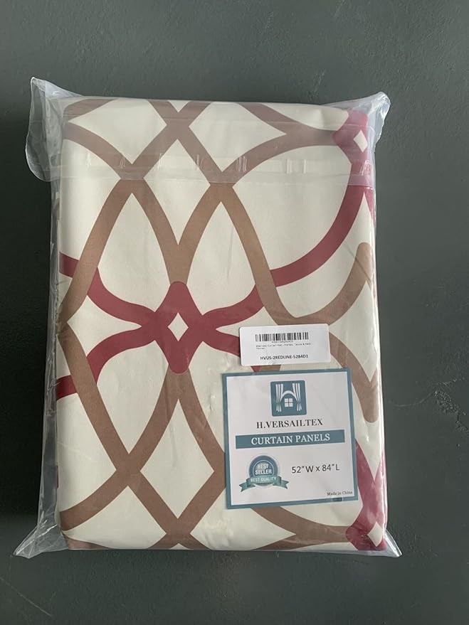 H.VERSAILTEX Blackout Curtains Printed Design for Bedroom 84 Inch Length Thermal Insulated Curtains for Living Room Modern Grommet Window Drapes 2 Panels Set, Taupe and Red