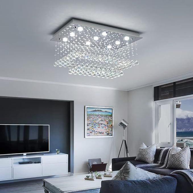 Saint Mossi K9 Crystal Chandelier Light Fixture with 9 Lights and 2-Tier,Modern Flush Mount Ceiling Light Fixtures Modern Chandelier for Bedroom,Dining Room,Livingroom,L32 x W20 x H16