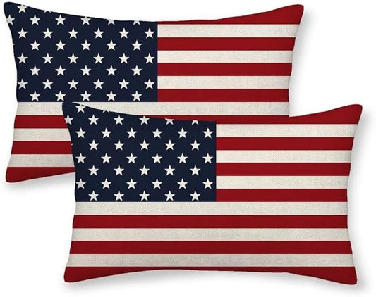 BETGINY 4th of July Pillow Covers 12x20 Set of 2, American Flag Patriotic Decorations Throw Pillow Covers Linen Farmhouse Independence Day Cushion Case for Couch Sofa Summer Home Outdoor Decor
