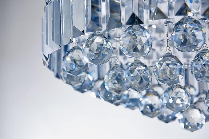 Saint Mossi 9 Light Modern K9 Crystal Chandelier Lighting, Flush Mount, Perfect for Dining Room, Bathroom, Bedroom, E12 Bulb Base; Height 11" x Diameter 20"; Lake Blue Crystal & Chrome Finish