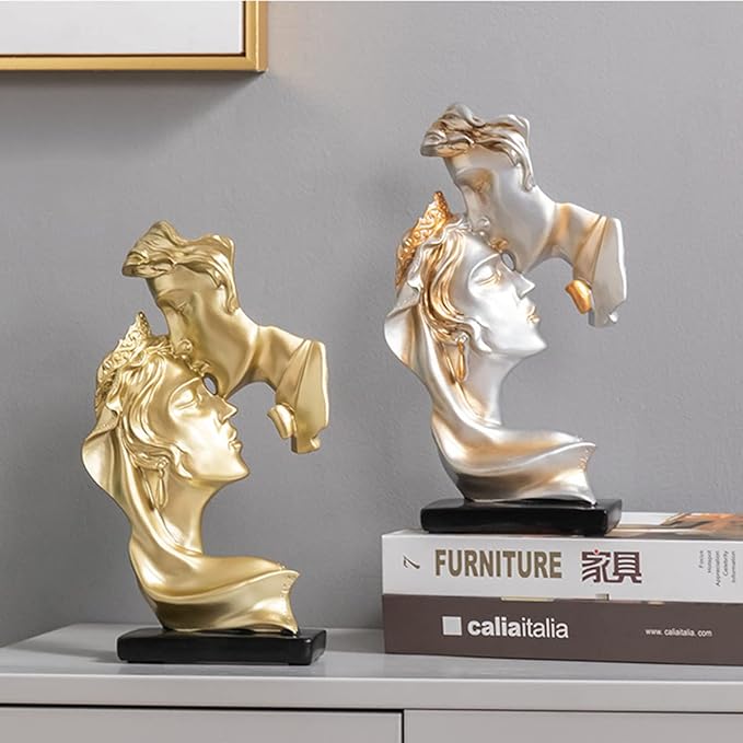 Kiss Statues,Resin Statue Ornaments, Abstract Style Sculptures, Valentine's Day, Living Room Dining Desk Decorations,Bookshelf Decorative Objects,Modern Home Decor(Gold)