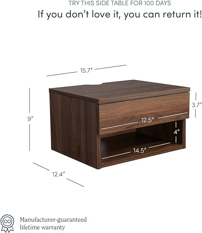 Nathan James Jackson Wall Mounted Floating Bedroom Nightstand with Storage Drawer and Modern Open Shelf Cubby Set of 2, Dark Brown Walnut