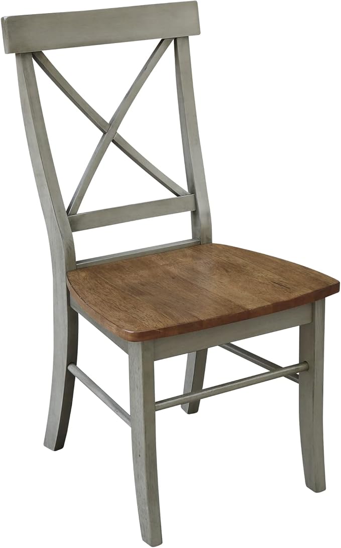IC INTERNATIONAL CONCEPTS 36" Round Wood Distressed Hickory/Stone Extension Dining Table with 4 Chairs