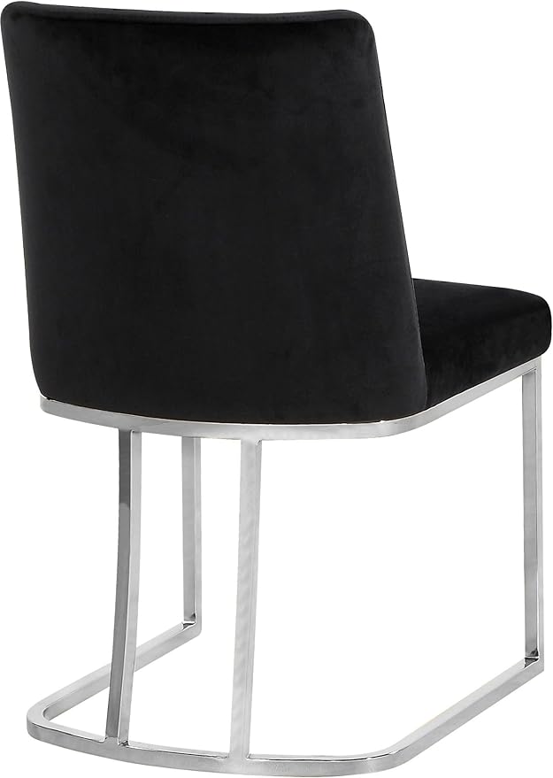 Meridian Furniture Heidi Collection Modern | Contemporary Velvet Upholstered Dining Chair with Polished Chrome Metal Frame, Set of 2, 19" W x 23" D x 32" H, Black