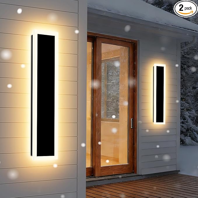 2-Pack 24IN Modern Outdoor Wall Light LED Long Wall Lighting Fixture IP65 Waterproof Wall Lamps, Dimmable 24W 2200LM Black Wall Sconce, 3000K/4000K/5000K Selectable, ETL