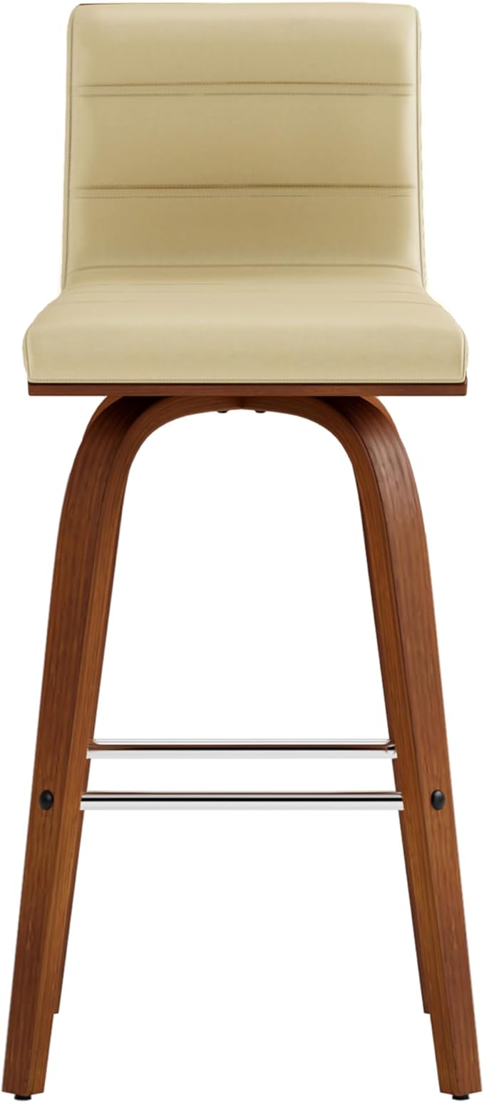 Vienna 26" Swivel Counter Stool in Walnut Wood Finish with Cream Faux Leather - Set of 2