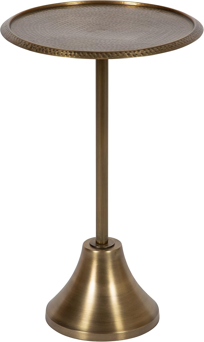 Kate and Laurel Sanzo Modern Round Pedestal Side Table, 15 x 15 x 24, Gold, Decorative End Table with Hammered Tabletop for Use as a Bedroom Nightstand or Living Room Accent