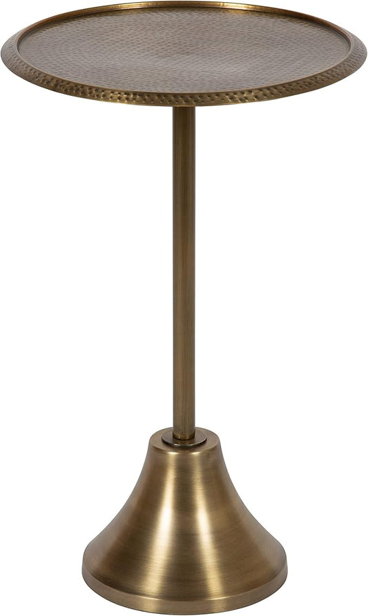 Kate and Laurel Sanzo Modern Round Pedestal Side Table, 15 x 15 x 24, Gold, Decorative End Table with Hammered Tabletop for Use as a Bedroom Nightstand or Living Room Accent