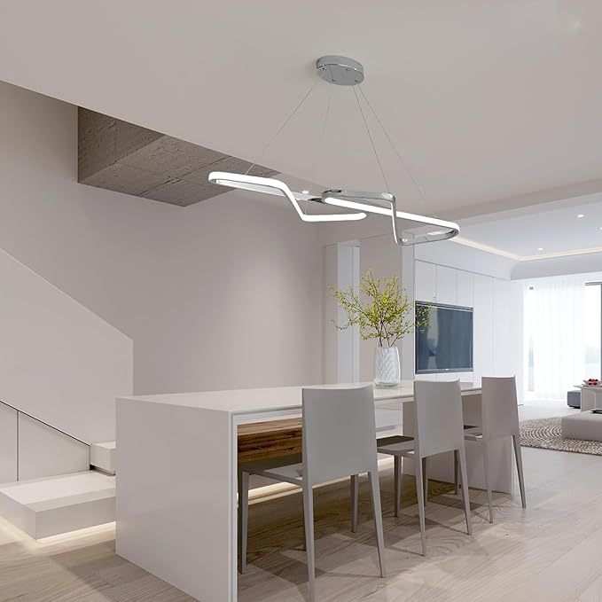 33 in Dimmable Modern LED Chandeliers for Dining Room - Adjustable Height Pendant Light Fixture Over Table, Contemporary Silver Chandelier Light Fixture (Chrome 33")