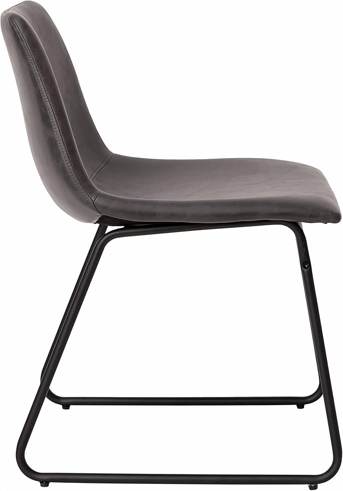 Taylor & Logan Butler 18 inch Dining Table Height Chair, Mid-Back Sled Base Dining Chair in Dark Gray Faux Leather with Black Frame, Set of 2
