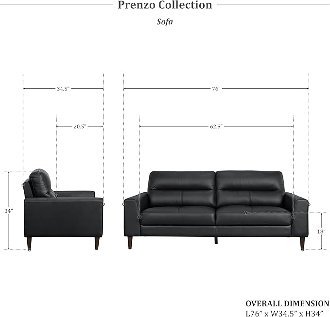 Lexicon 2 Piece Living Room Furniture Sets, Top Grain Leather Leather Match Living Room Sofa Set, Track Arm, Solid Wood Legs, Comfy Couches Including Loveseat & Sofa, 2 Pieces, Black