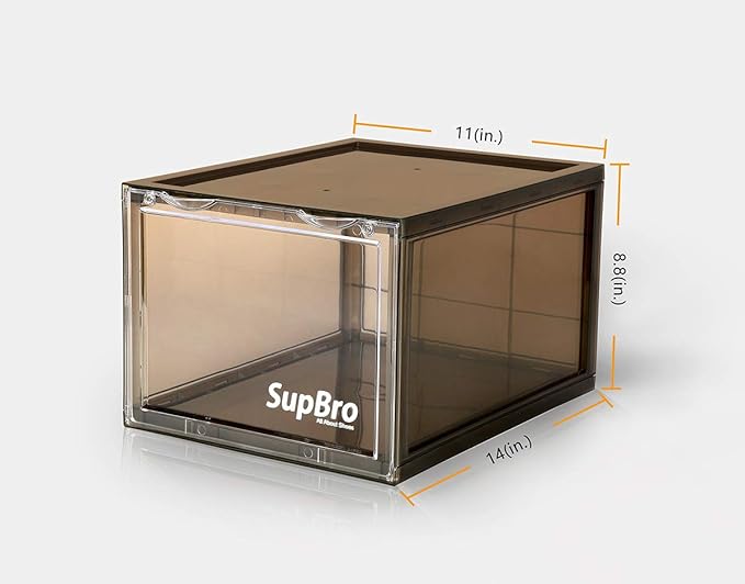 SupBro Collection Crate - Easy Access Storage Shoes Box -Plastic Foldable Stackable Sneaker Display Storage with Clear Front Door Organizer-2 Pack (Steel Flash)