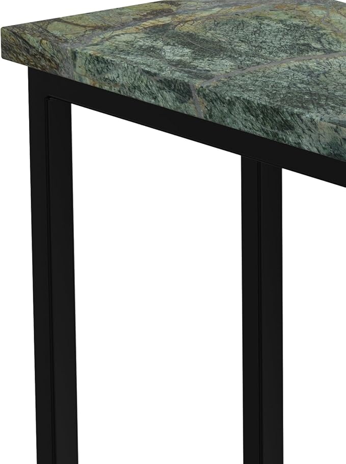 SIMPLIHOME Skyler Metal Table - 18 inch Wide Solid Iron C-Side Table with Genuine Green Marble Top in Black, Industrial Accent End Table for Living Room, Bedroom or Home Office with Slide-Under Design