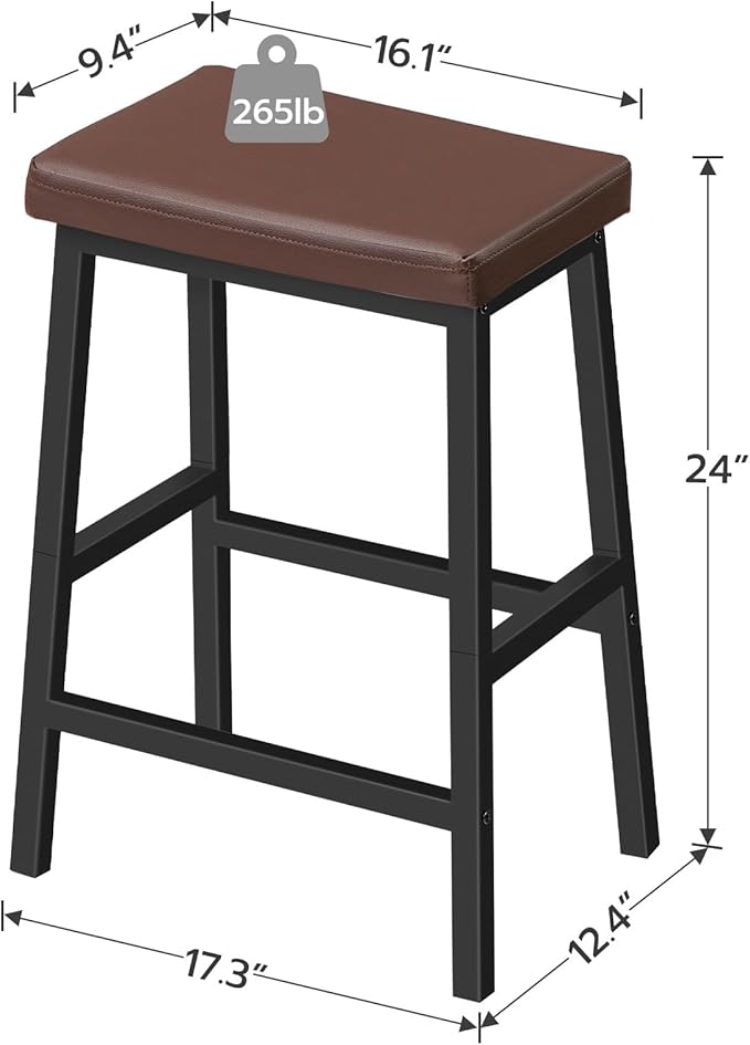 HOOBRO Bar Stools, Set of 2 Bar Chairs, Counter Height Bar Stools, 24 Inch Barstools for Kitchen Counter, PU Upholstered Kitchen Stools, for Kitchen, Bar, Dining Room, Brown and Black BC01MD01