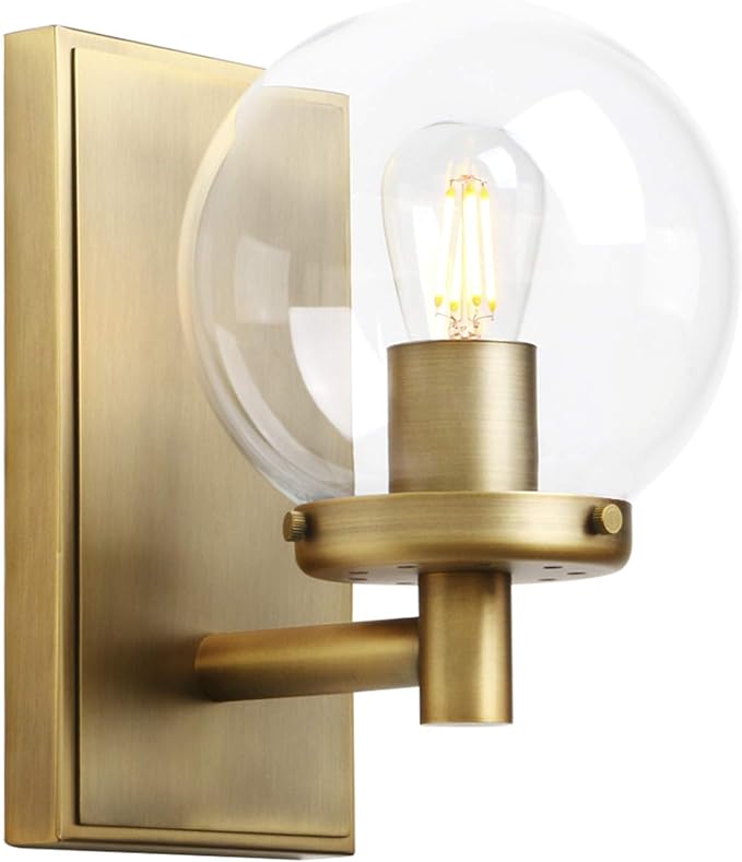 Pathson Vintage Globe Glass Wall Sconce, Hardwired Bathroom Vanity Lighting, Brass Wall Lamp Fixtures for Living Room