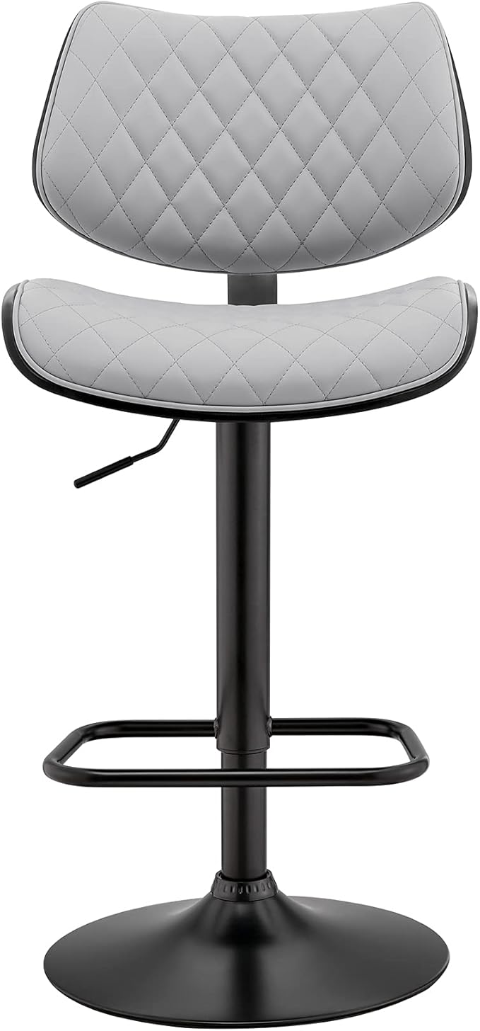 Armen Living Leland Adjustable Grey Faux Leather and Black Finish Bar Stool