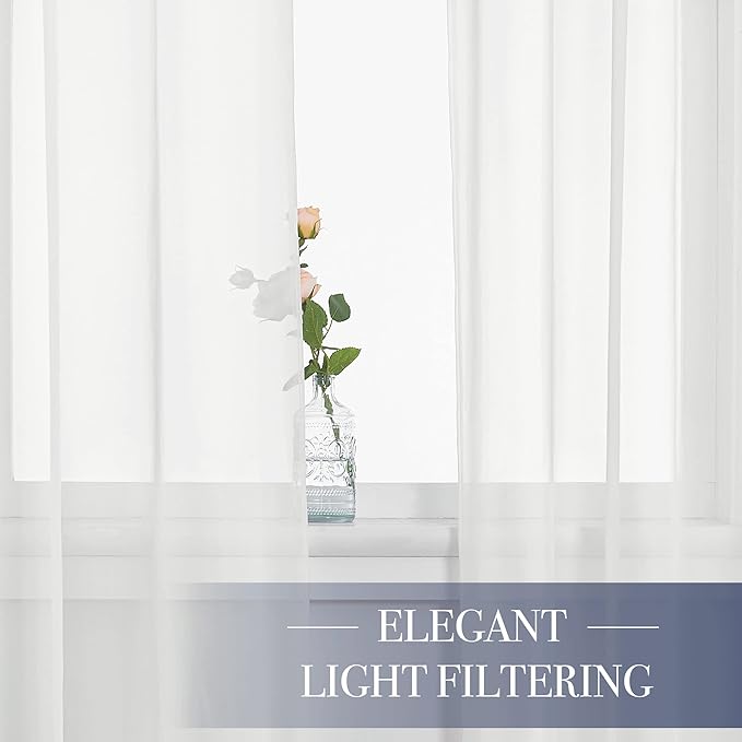 NICETOWN Voile Sheer Window Curtains for Bedroom, Rod Pocket Elegant Airy Sheer Curtains Sweep The Floor for Living Room, W60 x L95, 4 Panels, Ivory