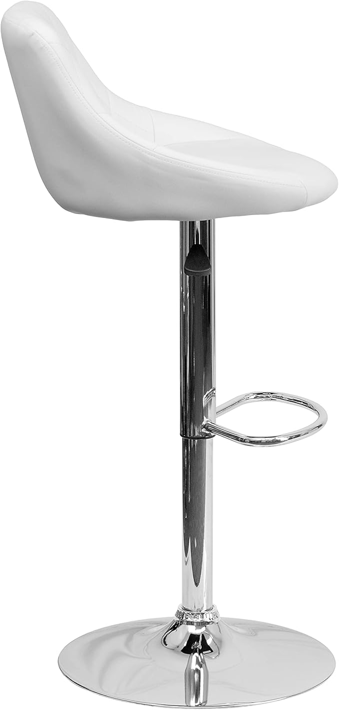 Flash Furniture Contemporary White Vinyl Bucket Seat Adjustable Height Barstool with Diamond Pattern Back and Chrome Base