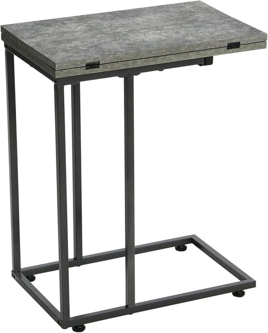Household Essentials Jamestown Extendable C-Shaped for Accessiblity Side End Table Rustic Slate Concrete and Black Metal