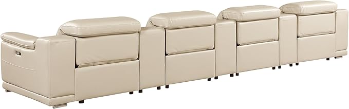 BlackJack Furniture Venice Top Grain Italian Leather Power Recline 7 Piece 4 Seater Sofa - 175" Theater Seating Modern Couch for Living Room Apartment with Adjustable Headrests & USB Port, Beige