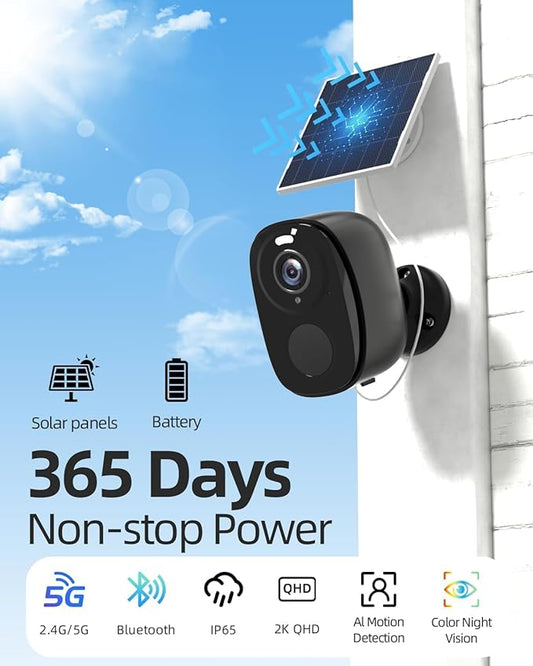 Security Cameras Wireless Outdoor - 2K Solar Security Camera for Home Security, Cloud/SD(up to 256G), Waterproof Camera with AI Motion Detection, Color Night Vision,2-Way Audio, (W1-B-SP-4Pack)