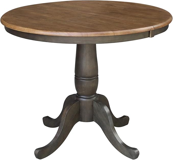 IC INTERNATIONAL CONCEPTS 36" Round Wood Dining Table with 12" Leaf in Hickory/Washed Coal