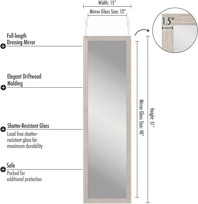 Americanflat 15x51 Over The Door Mirror - Hanging Full Length Mirrors with Engineered Wood - Modern Mirror for Bathroom, Bedroom, Living Room - Mirrors for Wall Display and Home Decor - Driftwood